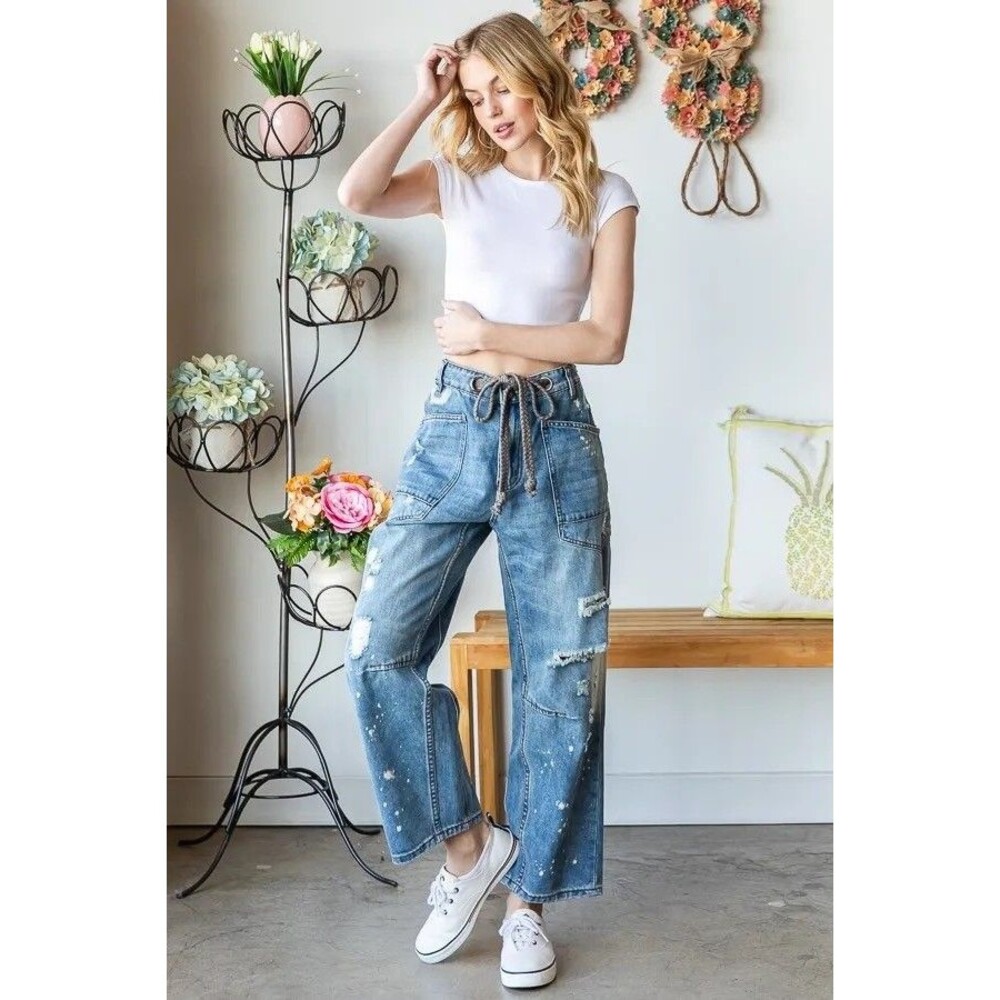Oli & Hali Women's XL Distressed Light Was Straight Relaxed Y2K Denim Jeans